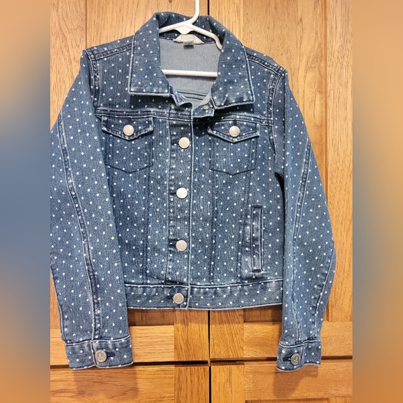 Lands End Kids Blue Polka Dot Denim Jacket Size Small 7/8 - Picture 1 of 12